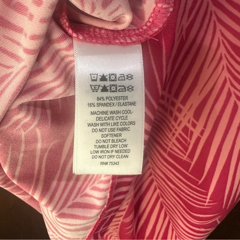 Tommy Bahama Active Pink Palm-Print Sleeveless Zip Mock Neck Tank - Picture 5 of 5